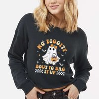 Funny Ghost No Diggity Bout To Bag It Up Spooky Halloween Cropped Pullover Crew