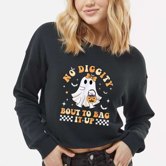 Funny Ghost No Diggity Bout To Bag It Up Spooky Halloween Cropped Pullover Crew