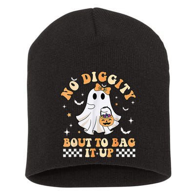 Funny Ghost No Diggity Bout To Bag It Up Spooky Halloween Short Acrylic Beanie