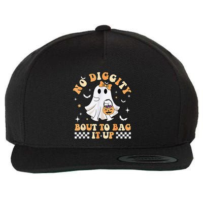 Funny Ghost No Diggity Bout To Bag It Up Spooky Halloween Wool Snapback Cap