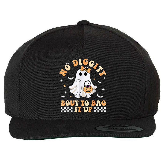 Funny Ghost No Diggity Bout To Bag It Up Spooky Halloween Wool Snapback Cap