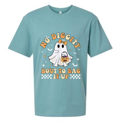 Funny Ghost No Diggity Bout To Bag It Up Spooky Halloween Sueded Cloud Jersey T-Shirt