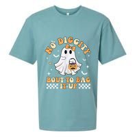 Funny Ghost No Diggity Bout To Bag It Up Spooky Halloween Sueded Cloud Jersey T-Shirt