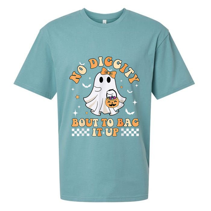 Funny Ghost No Diggity Bout To Bag It Up Spooky Halloween Sueded Cloud Jersey T-Shirt