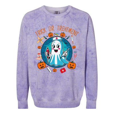 Funny Ghost Nurse Doctor Halloween Trick Or Treat Treatment Colorblast Crewneck Sweatshirt