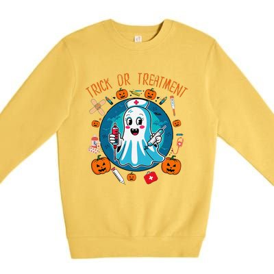 Funny Ghost Nurse Doctor Halloween Trick Or Treat Treatment Premium Crewneck Sweatshirt