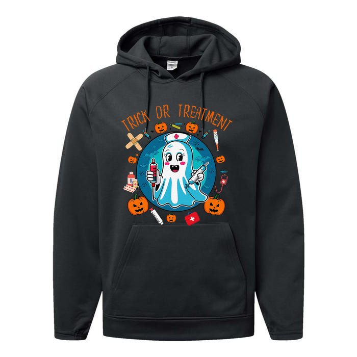 Funny Ghost Nurse Doctor Halloween Trick Or Treat Treatment Performance Fleece Hoodie