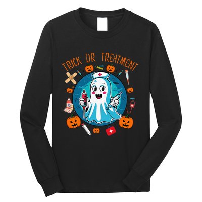 Funny Ghost Nurse Doctor Halloween Trick Or Treat Treatment Long Sleeve Shirt