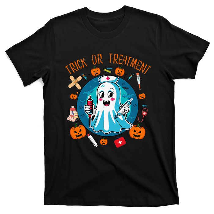 Funny Ghost Nurse Doctor Halloween Trick Or Treat Treatment T-Shirt