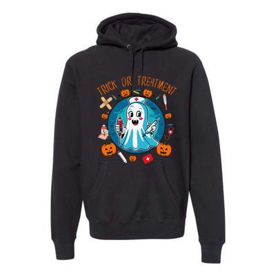 Funny Ghost Nurse Doctor Halloween Trick Or Treat Treatment Premium Hoodie