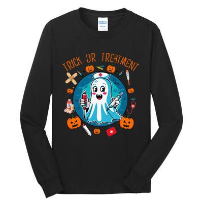 Funny Ghost Nurse Doctor Halloween Trick Or Treat Treatment Tall Long Sleeve T-Shirt