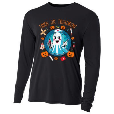 Funny Ghost Nurse Doctor Halloween Trick Or Treat Treatment Cooling Performance Long Sleeve Crew