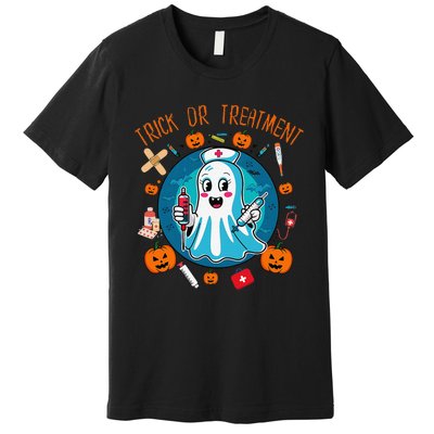 Funny Ghost Nurse Doctor Halloween Trick Or Treat Treatment Premium T-Shirt