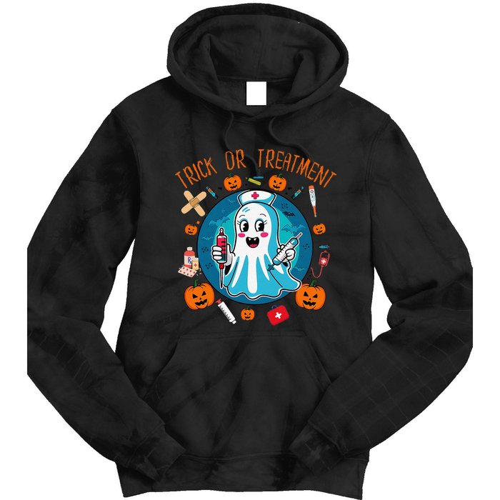 Funny Ghost Nurse Doctor Halloween Trick Or Treat Treatment Tie Dye Hoodie