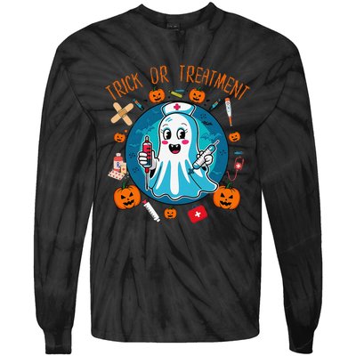 Funny Ghost Nurse Doctor Halloween Trick Or Treat Treatment Tie-Dye Long Sleeve Shirt