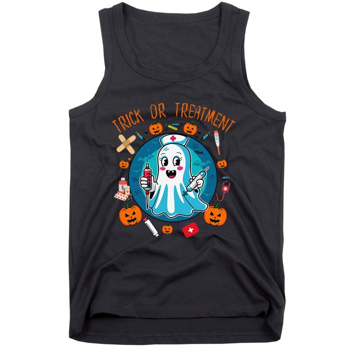 Funny Ghost Nurse Doctor Halloween Trick Or Treat Treatment Tank Top