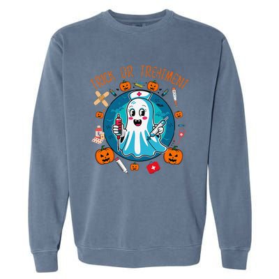 Funny Ghost Nurse Doctor Halloween Trick Or Treat Treatment Garment-Dyed Sweatshirt