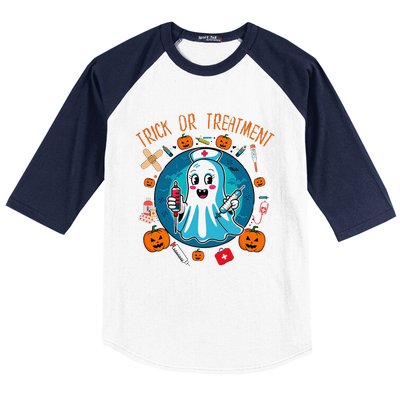 Funny Ghost Nurse Doctor Halloween Trick Or Treat Treatment Baseball Sleeve Shirt