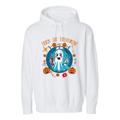 Funny Ghost Nurse Doctor Halloween Trick Or Treat Treatment Garment-Dyed Fleece Hoodie