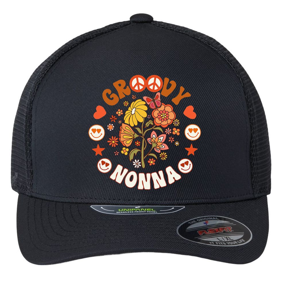 Funny Groovy Nonna Groovy Birthday Matching Birthday Party Flexfit Unipanel Trucker Cap