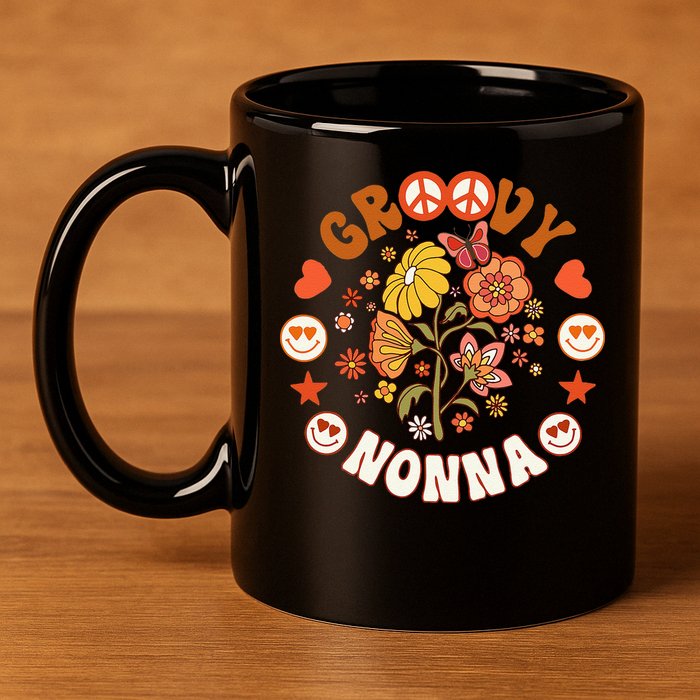 Funny Groovy Nonna Groovy Birthday Matching Birthday Party 11oz C Handle Ceramic Mug