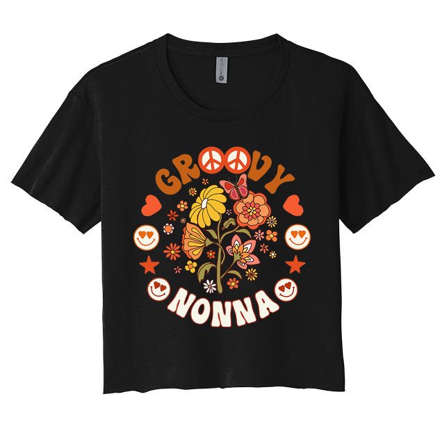 Funny Groovy Nonna Groovy Birthday Matching Birthday Party Crop Top