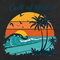 Funny Gulf Of Mexico Beach Palms Summer Vacation 7 Panel Mesh Trucker Snapback Hat