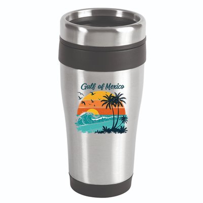 Funny Gulf Of Mexico Beach Palms Summer Vacation 16oz Travel Tumbler