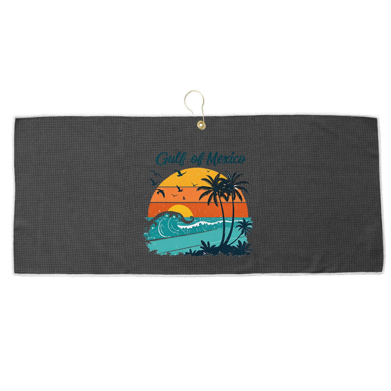 Funny Gulf Of Mexico Beach Palms Summer Vacation Large Microfiber Waffle Golf Towel