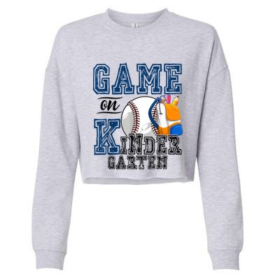 Funny Games On Kindergarten Baseball Fan First Day Of School Funny Gift Cropped Pullover Crew