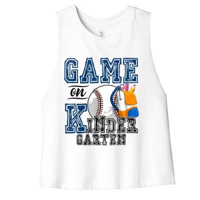 Funny Games On Kindergarten Baseball Fan First Day Of School Funny Gift Women's Racerback Cropped Tank