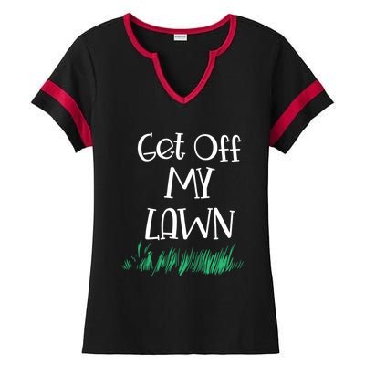 Funny Get Off My Lawn Landscaping Gardening Old People Gift Ladies Halftime Notch Neck Tee