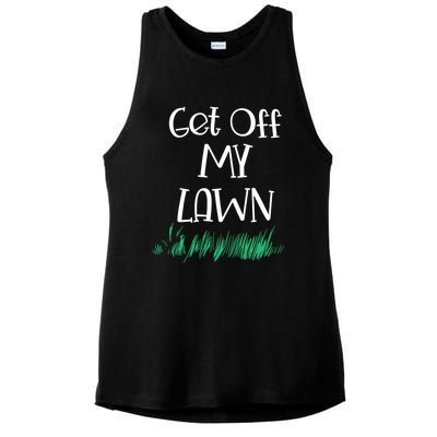 Funny Get Off My Lawn Landscaping Gardening Old People Gift Ladies PosiCharge Tri-Blend Wicking Tank