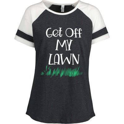 Funny Get Off My Lawn Landscaping Gardening Old People Gift Enza Ladies Jersey Colorblock Tee