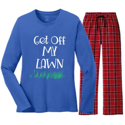 Funny Get Off My Lawn Landscaping Gardening Old People Gift Women's Long Sleeve Flannel Pajama Set 