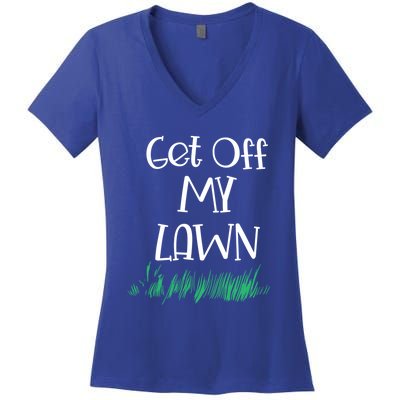 Funny Get Off My Lawn Landscaping Gardening Old People Gift Women's V-Neck T-Shirt