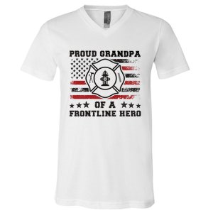 Firefighter Grandpa Of A Hero Firefighter Grandfather Cool Gift V-Neck T-Shirt