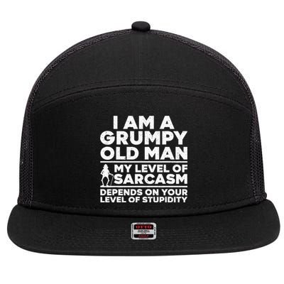 Funny Grumpy Old Man Art For Dad Grandpa Old People 7 Panel Mesh Trucker Snapback Hat