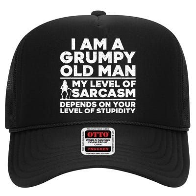 Funny Grumpy Old Man Art For Dad Grandpa Old People High Crown Mesh Back Trucker Hat