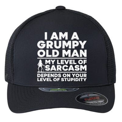 Funny Grumpy Old Man Art For Dad Grandpa Old People Flexfit Unipanel Trucker Cap