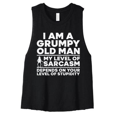 Funny Grumpy Old Man Art For Dad Grandpa Old People Women's Racerback Cropped Tank