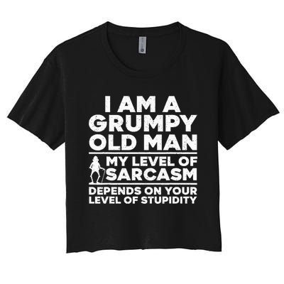 Funny Grumpy Old Man Art For Dad Grandpa Old People Women's Crop Top Tee