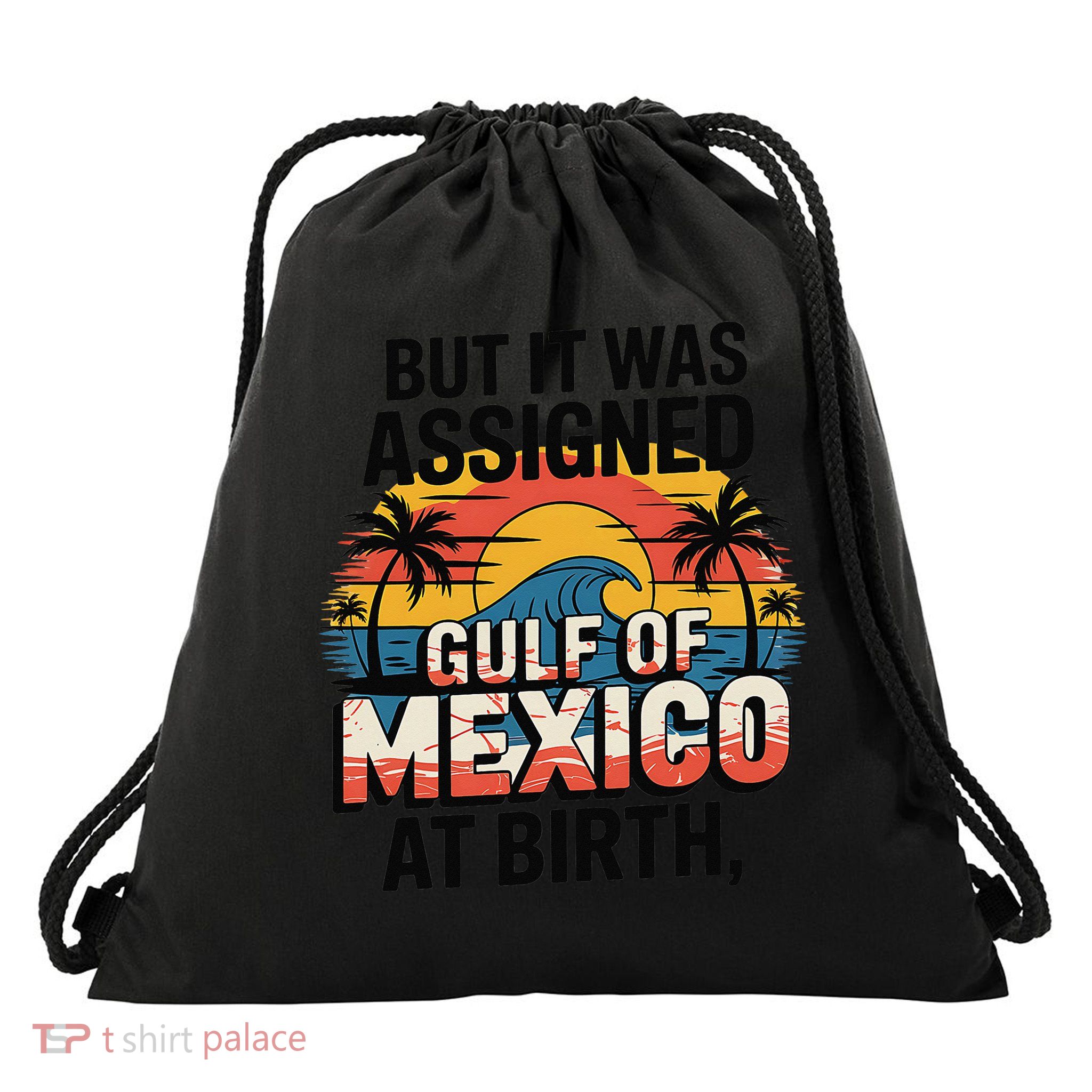 Funny Gulf Of Mexico Assigned At Birth Retro Beach Drawstring Bag