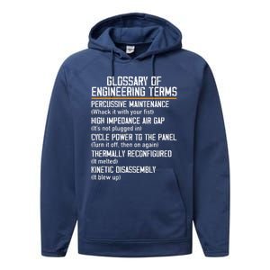 Funny Glossary Of Engineering Terms For Engineering Student Performance Fleece Hoodie