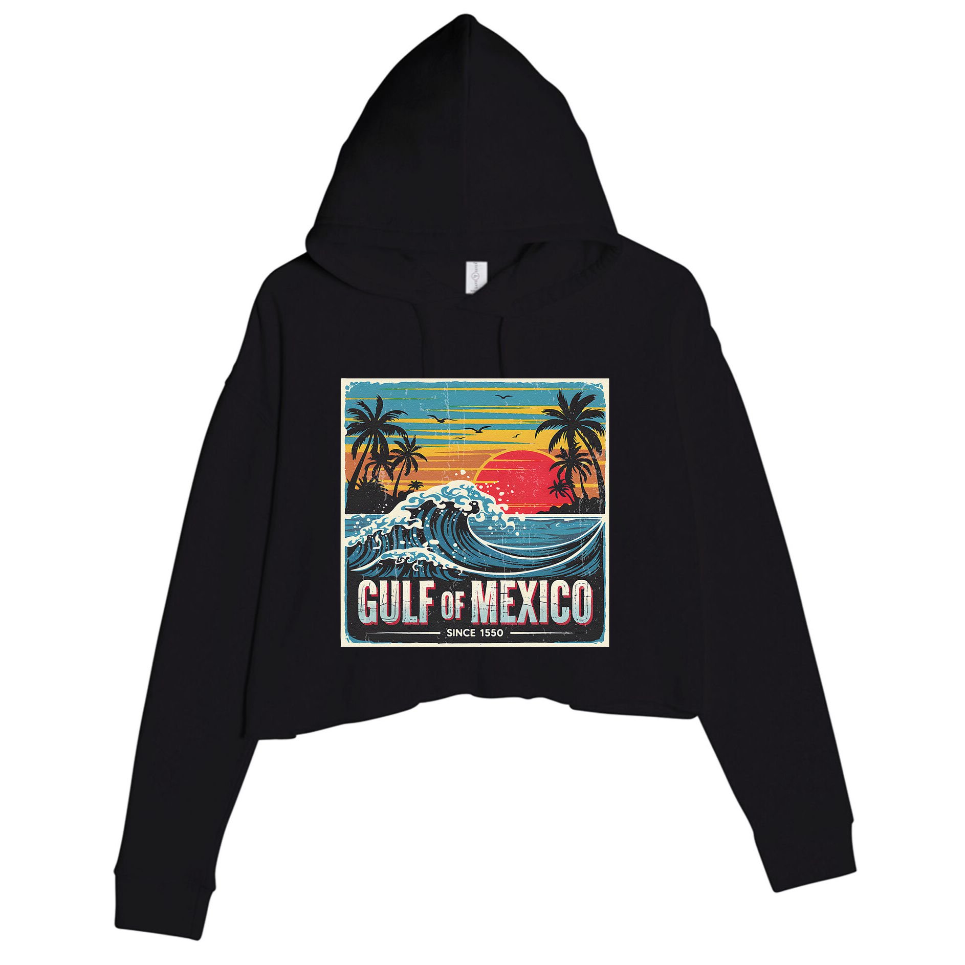 Forever Gulf Of Mexico Since 1550 Retro Vintage Beach Sunset Crop Fleece Hoodie