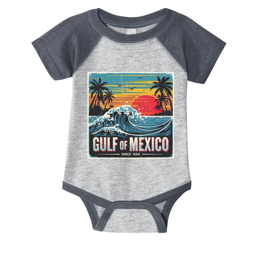 Forever Gulf Of Mexico Since 1550 Retro Vintage Beach Sunset Infant Baby Jersey Bodysuit