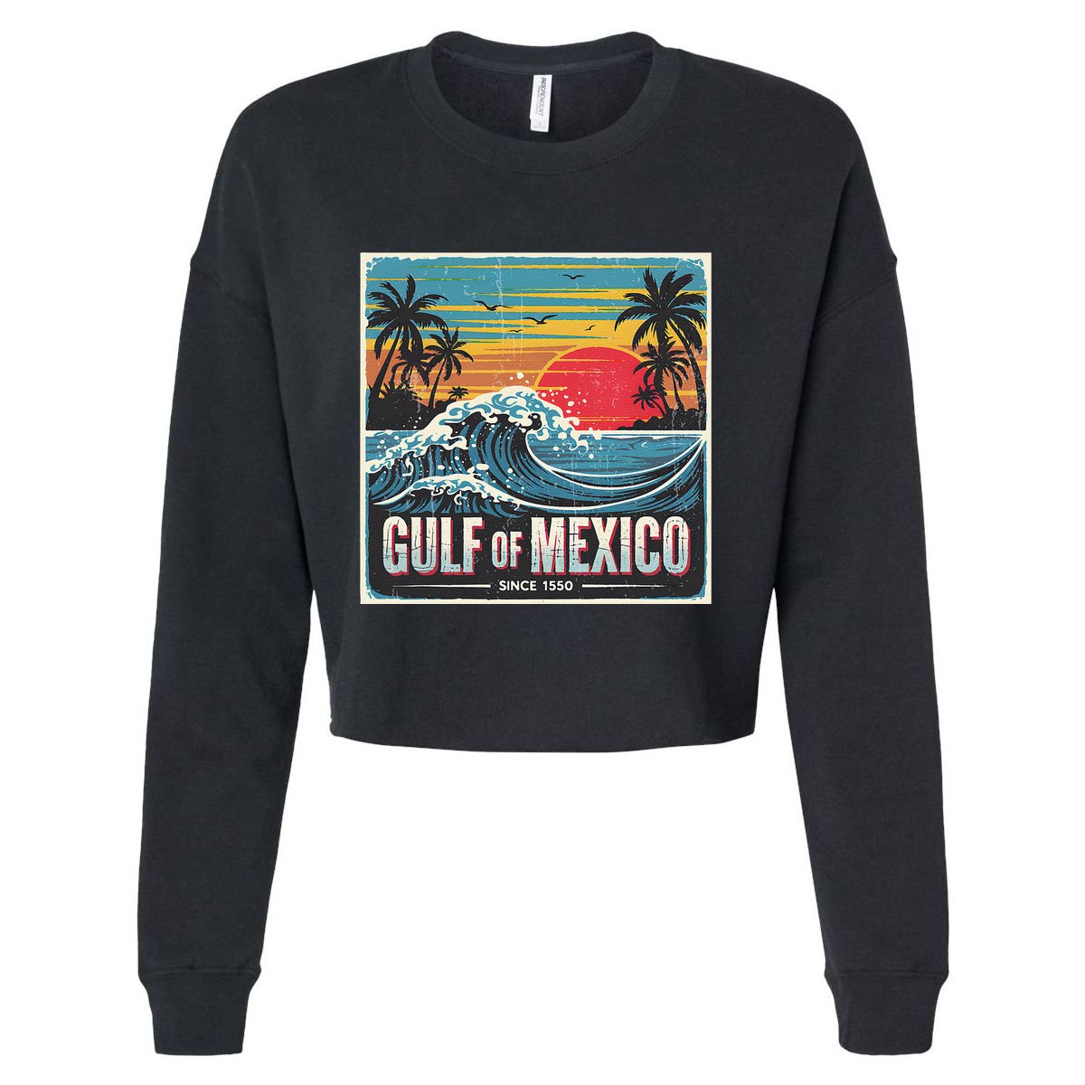 Forever Gulf Of Mexico Since 1550 Retro Vintage Beach Sunset Cropped Pullover Crew