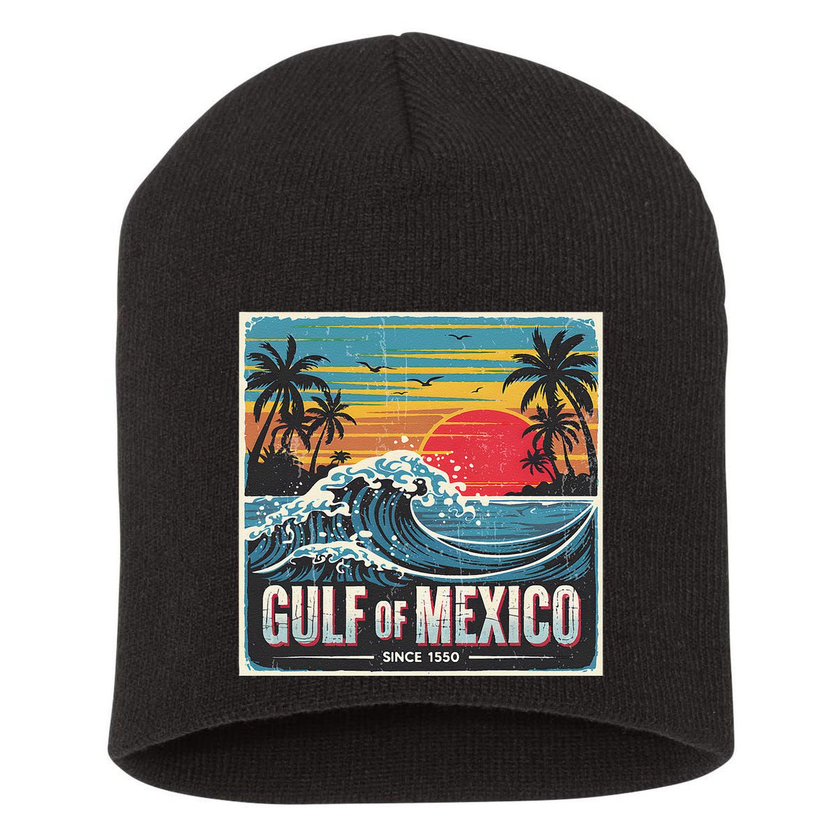 Forever Gulf Of Mexico Since 1550 Retro Vintage Beach Sunset Short Acrylic Beanie