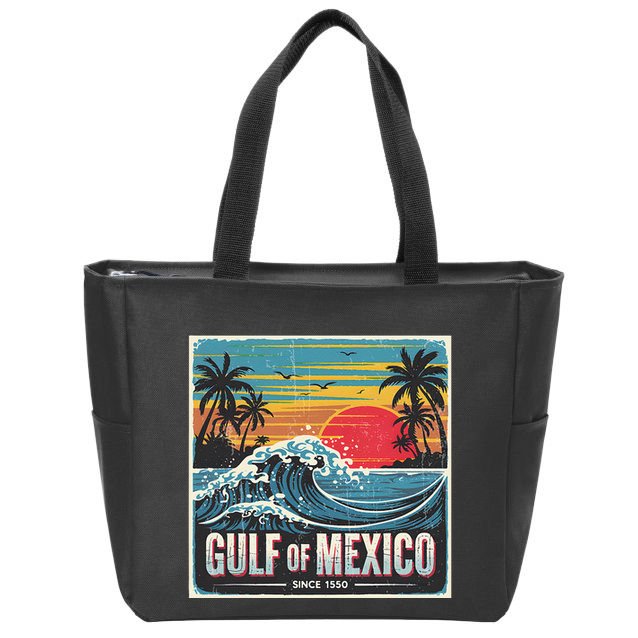 Forever Gulf Of Mexico Since 1550 Retro Vintage Beach Sunset Zip Tote Bag