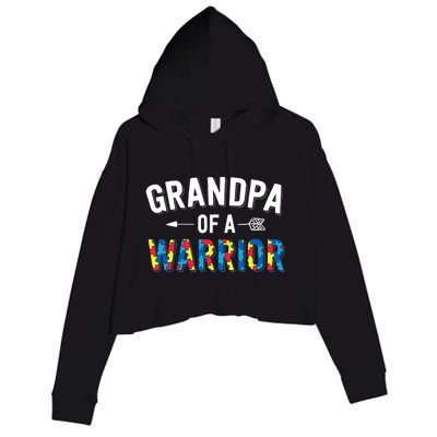 Family Grandpa Of A Warrior Autism Awareness Crop Fleece Hoodie